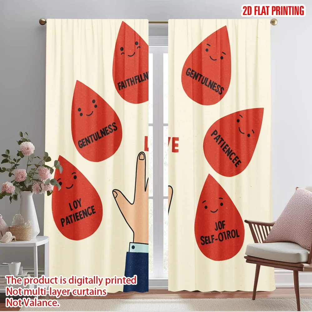

2pcs 2D flat printing Window Curtains Fruit Virtues Goodness Kindness Peace Polyester Without Electricity Birthday Party for All