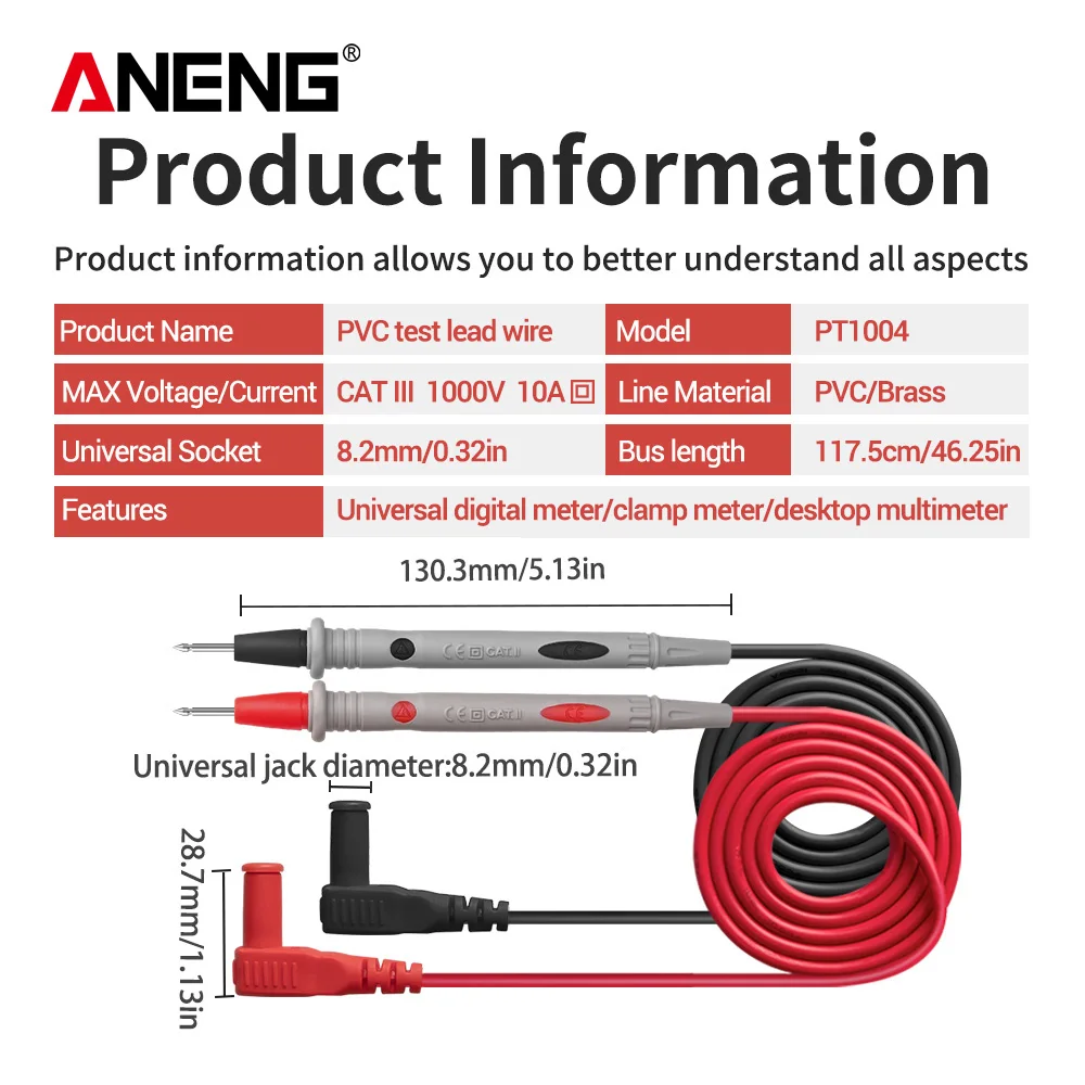 ANENG PT1004 1000V Universal Professional Digital Multimeter Probe Tester Leads Replacement for Multimetor Testing IC Componet