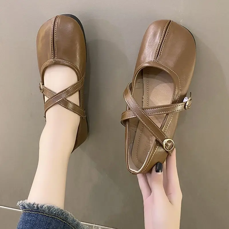 Round Toe Ladies Footwear Spring and Autumn Mary Jane Women's Flat Shoes Cheap Liquidation Casual Popular Stylish Social 39 Shoe