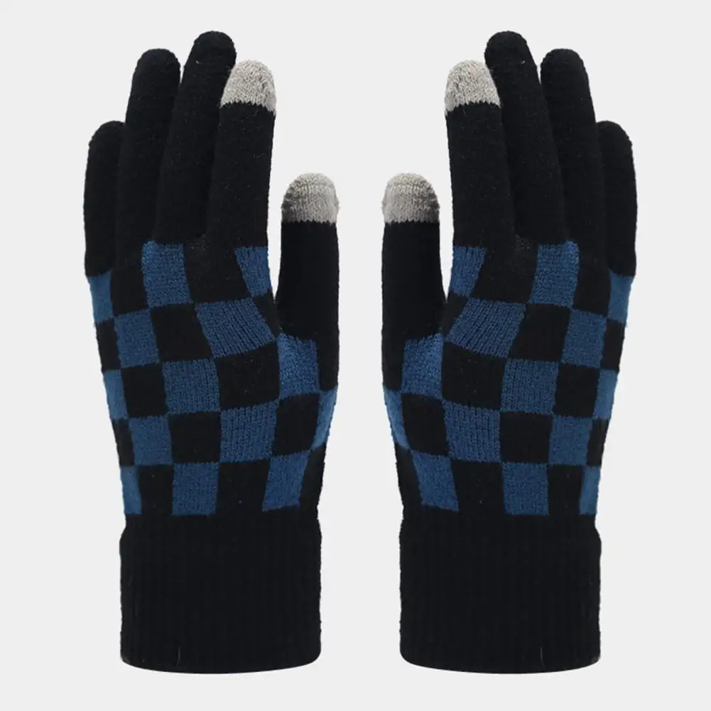 

Plaid Pattern Winter Cap Winter Beanie Scarf Gloves Set Check Print Dome Hat Touchscreen Gloves Windproof Neck Wrap for Weather