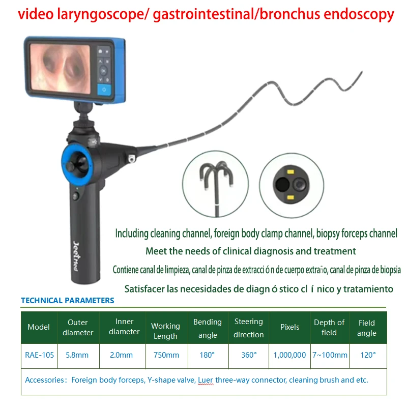 video laryngoscope/ gastrointestinal/bronchus endoscopy with 360° rotation, support for iOS Android Inclusive biopsy forceps