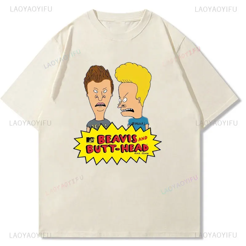 قميص بيفيز وبوتثيد الكلاسيكي 1996 ملابس الرسوم المتحركة الفكاهة نمط غير رسمي من القطن الخالص للرجال والنساء بأكمام قصيرة Y2k