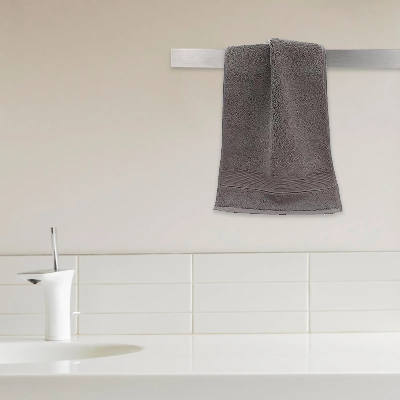 1Set Simple Elegant Stainless Steel Towel Support Wall Hanging Storage Holder No Punching Towel Rod for Bathroom Kitchen Drying