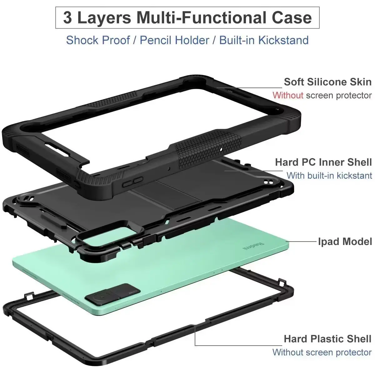 Custodia Antiurto In EVA Per Xiaomi Redmi Pad 2 11 Pollici 2025, Con Cavalletto E Spallacci, Colore Blu