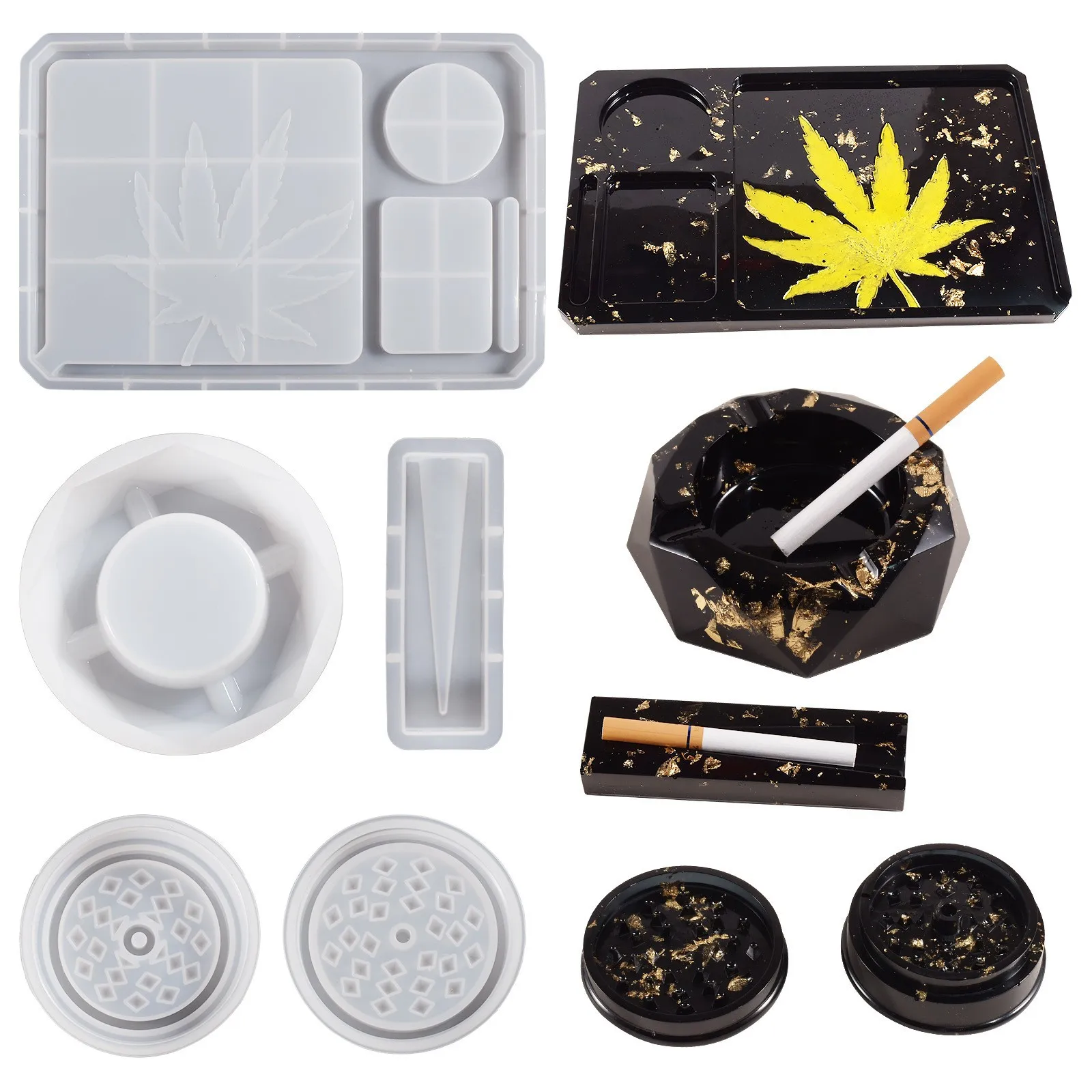 New Gypsum DIY Molds Cigarette Box Makeup Accessories Rectangular Tray Cigarette Tray Mould Cigarette Lighter Set Silicone Mold