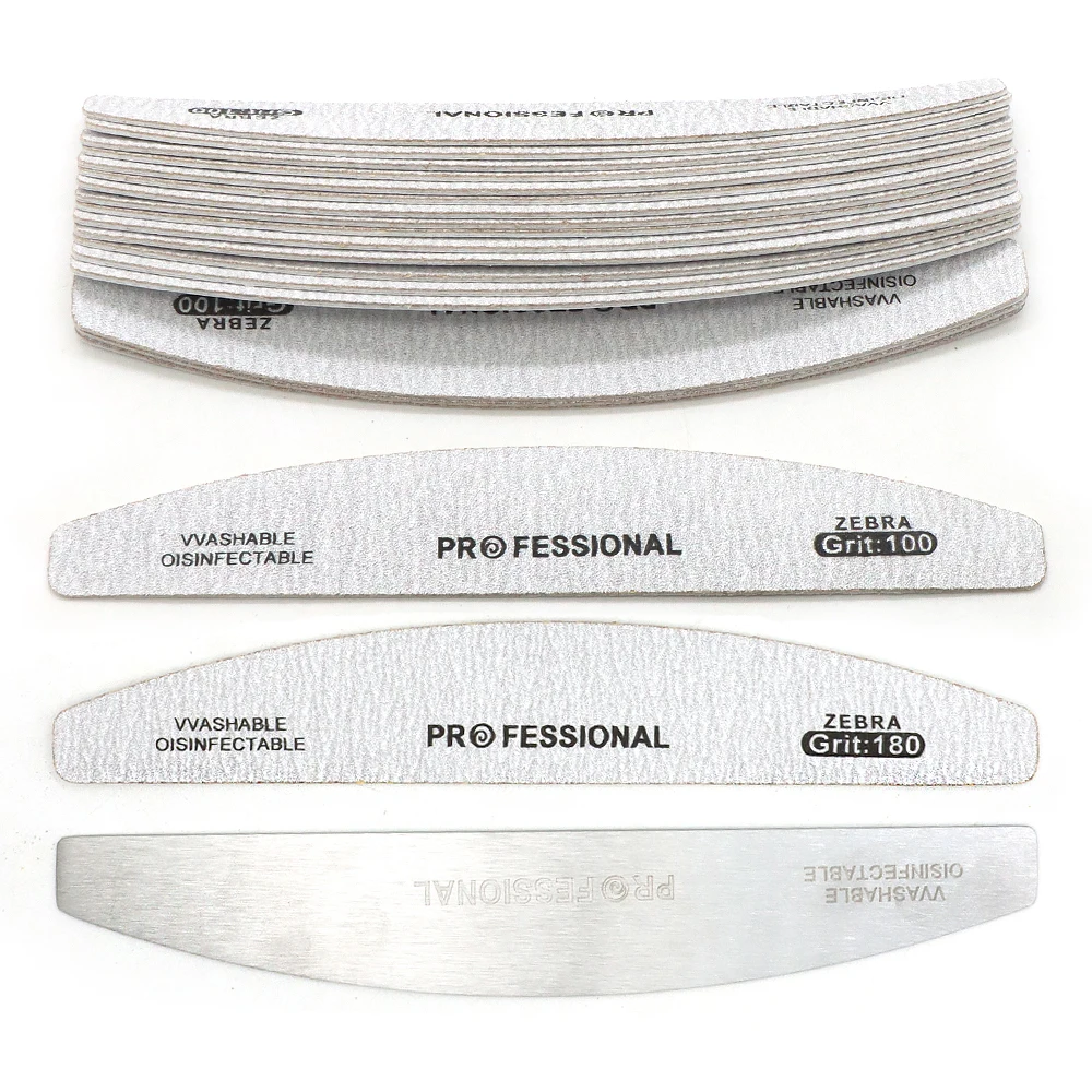 10Pcs Halfmoon Removable Nail Files And Buffer Set 100 180 Grit Nail Supplies For Professional Sanding File Polish Manicure Set