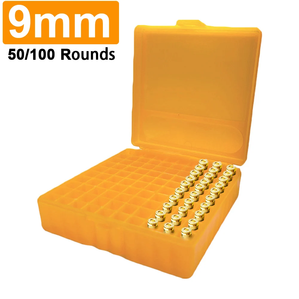 50/100 Rounds Tactical Bullet Box for 9mm Pistol Rifle Ammo Carry Storage Box Flip-Top Bullets Case Hunting Accessory