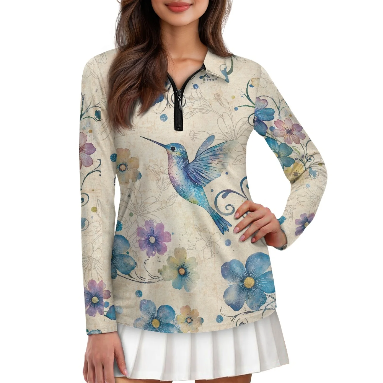 PENSTROLL Hummingbird Womens Quick Dry Golf Shirts Stretchy Pullover Polo Tops for Vacation