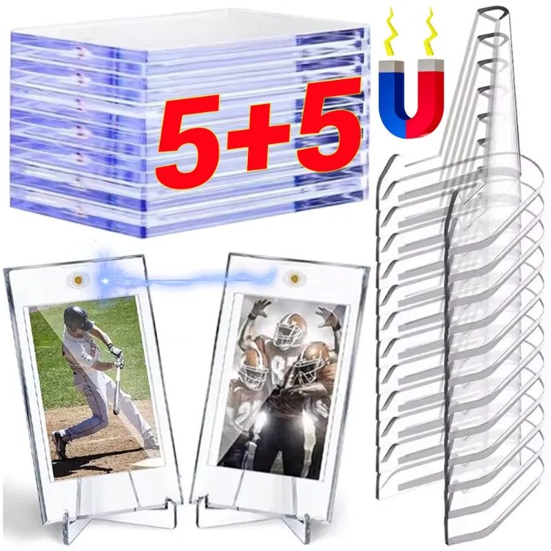 Clear Magnetic Card Holder 35PT Support Case Set Cards Protective Hard Plastic Sleeves Triangle Display Stand Baseball Sports