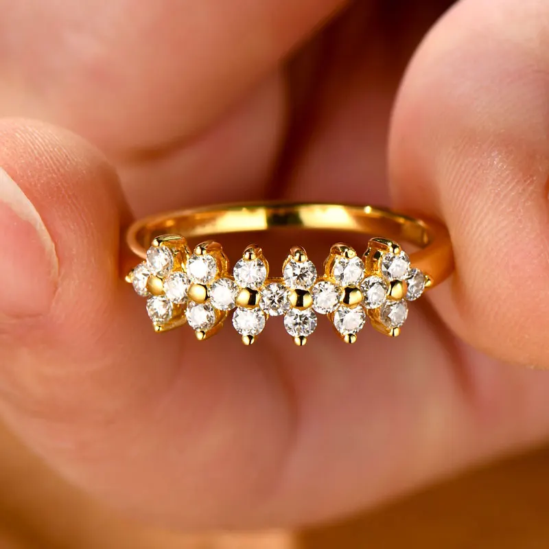 Anziw Fashion 2mm D All Moissanite Rings for Women 925 Silver Flower Eternity Ring Bands Daily Wear Finger Jewelry Gifts 2025