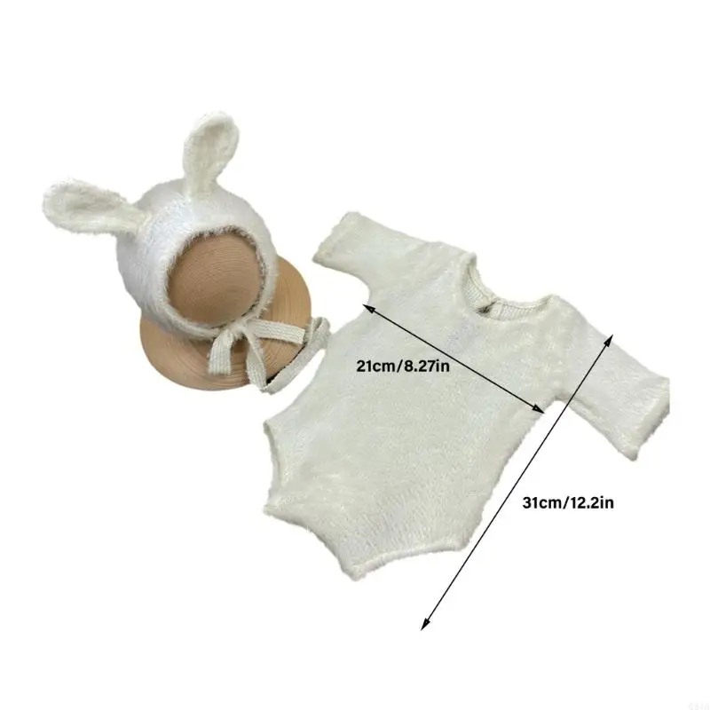 Q81A Baby Photo Costume Knitted Rabbits Jumpsuit and Hat Baby Photoshoots Photo Posing Outfit Newborn Photography Accessories