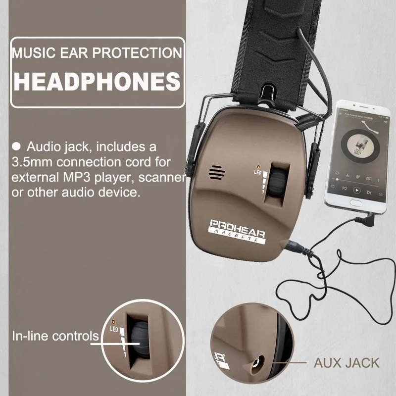 Prohear tiro fone de ouvido eletrônico com bandana gel almofadas 5x amplificação som earmuffs protetores auditivos para caça