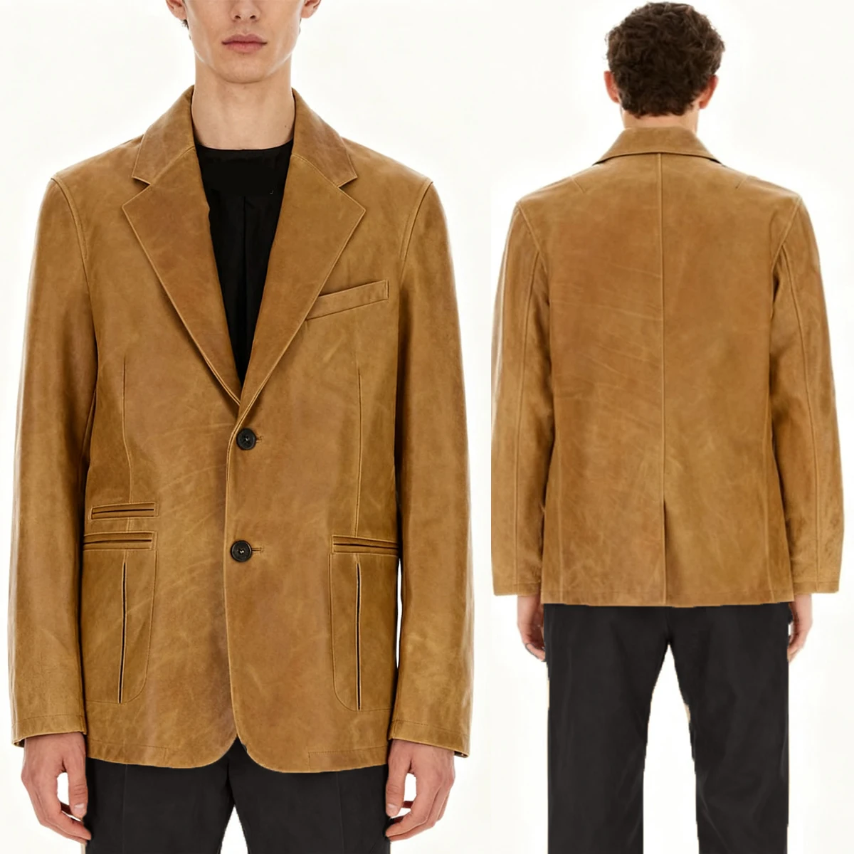 

Autumn Men Leather Jacket Classic Brown Single Breasted PU Leather Blazer Business Casual Tailored Men's Coat