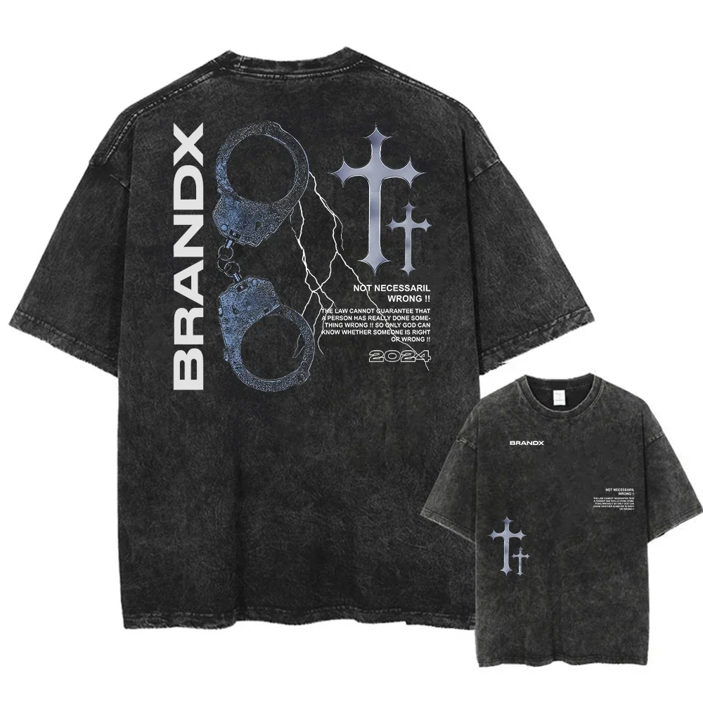 

Gothic Handcuffs Personalized Washed Cotton Tee Custom Design Oversized Comfort Fit Unisex Streetwear Dark Fashion Top Men Women