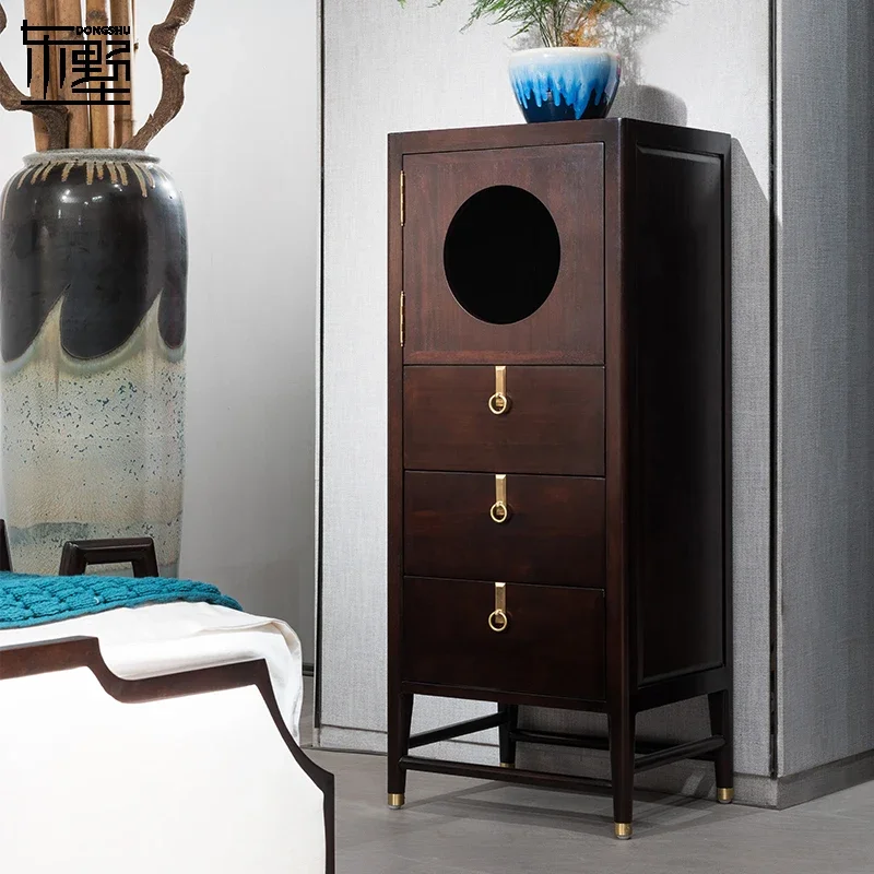 

Modern All Solid Wood Zen Bedroom Storage Locker Ebony High Dou