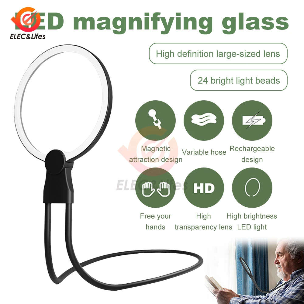 Magnifying glass light Rechargeable Magnifier Magnifying Glass Book Page Magnification 3X Ultra-thin Magnifier Loupe