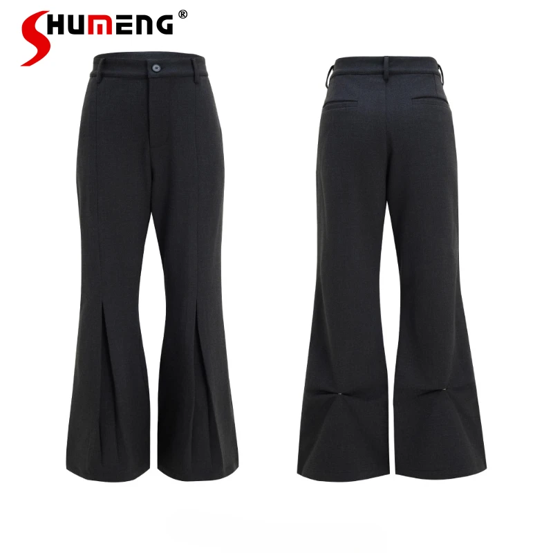 

Men's 2025 Autumn Winter New Flared Trousers Simple High-End Solid Color Chic Pants Male Handsome Loose Comfort Zipper Trousers