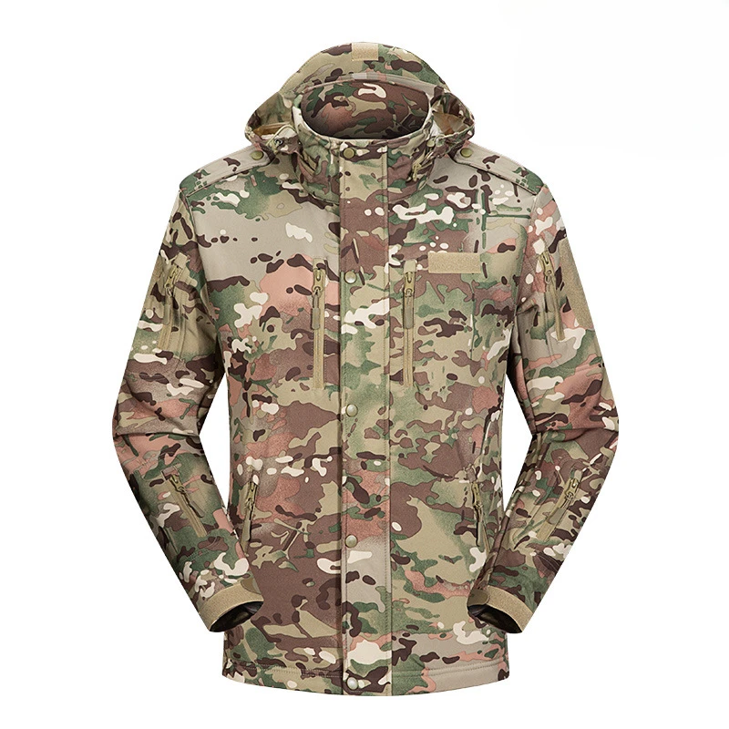 Winter New Outdoor Camouflage Tactical Soft Shell Hiking Jacket Men Fleece Warm Windproof Leisure Uniforms