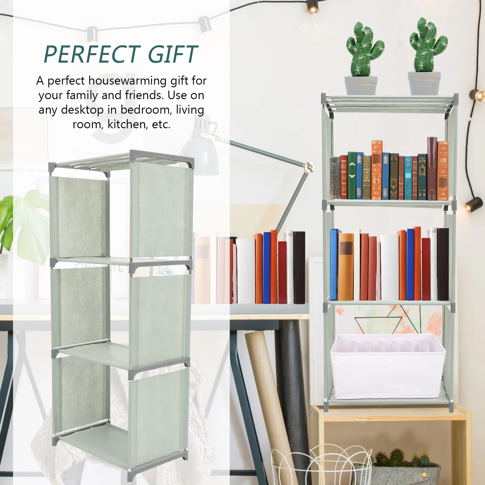 

4-Tier Steel Pipe Bookshelf Organizer Storage Rack Heavy Duty Book Stand Home Office Bedroom Kitchen Thickened Frame
