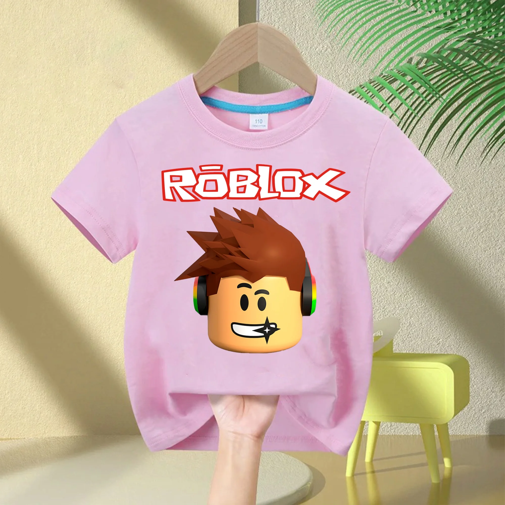 Eltern-Kind Roblox 2026 Kinder-T-Shirt aus 100% reiner Baumwolle - kurzärmeliges Rundhals-T-Shirt mit Cartoon-Print, lässig – Detail 7