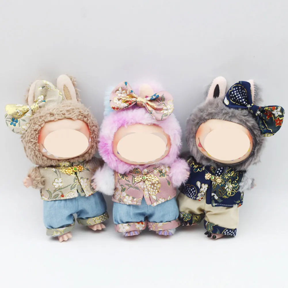 Chinese Style For 17cm Labubu Doll Clothes Fashion Vest Color Match Denim Shorts Doll Accessories Cute Decoration Little Clothes