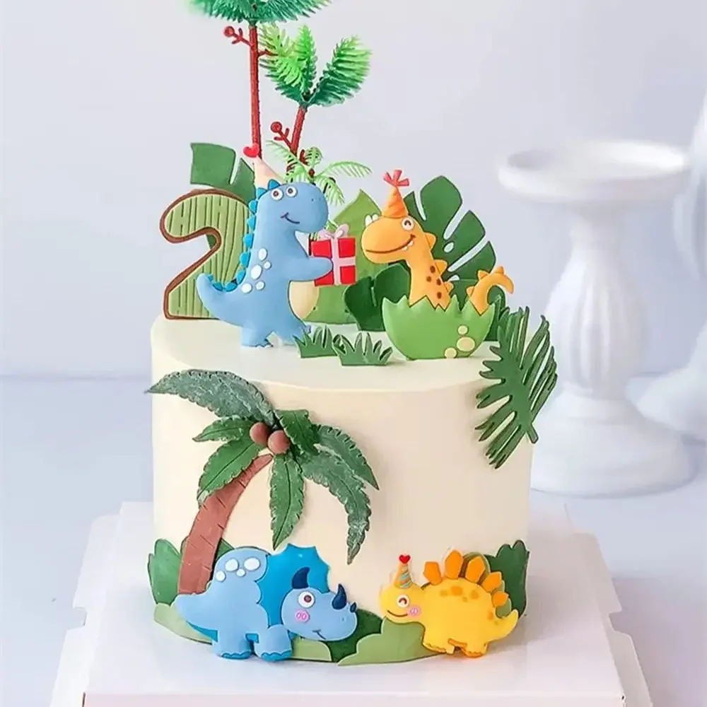 15 Stück Cartoon-Dinosaurier-Kuchenaufsätze, niedliche Dino-Ei-Blätter, Gras, Vulkan-Kuchendekorationen für Kindergeburtstag, Babyparty, Dinosaurier – Detail 8