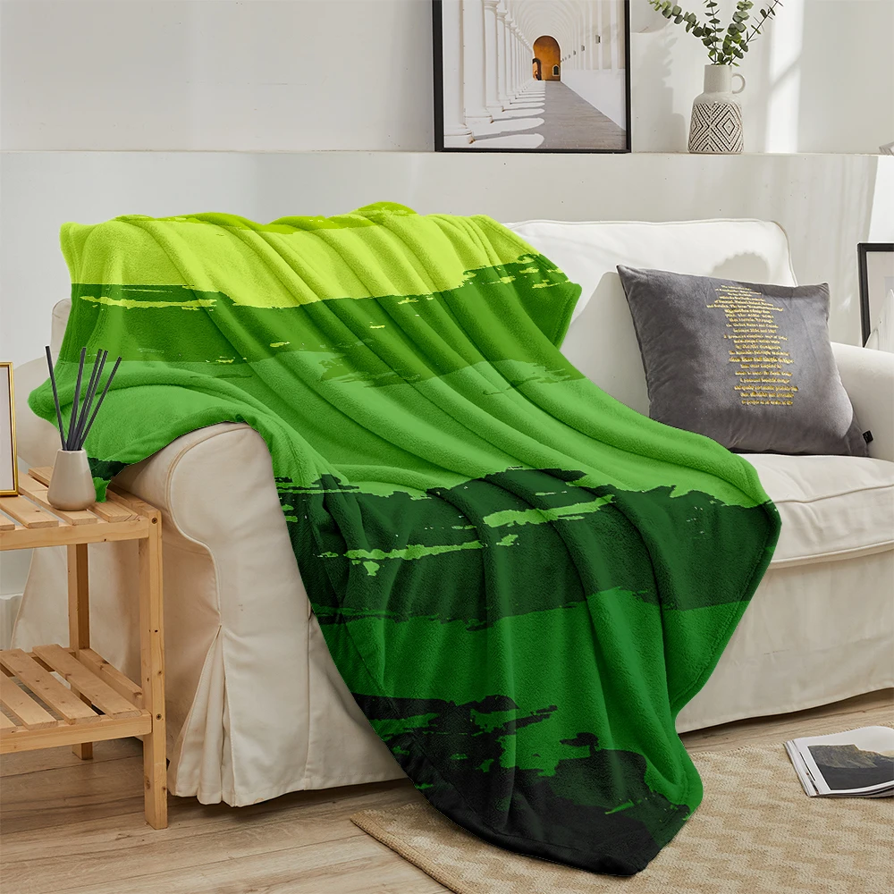 Green Yellow Brush Strokes Flannel Fleece Blanket Soft Cozy Throw Blanket for Couch Bed Sofa Lightweight Plush Bed Blanket
