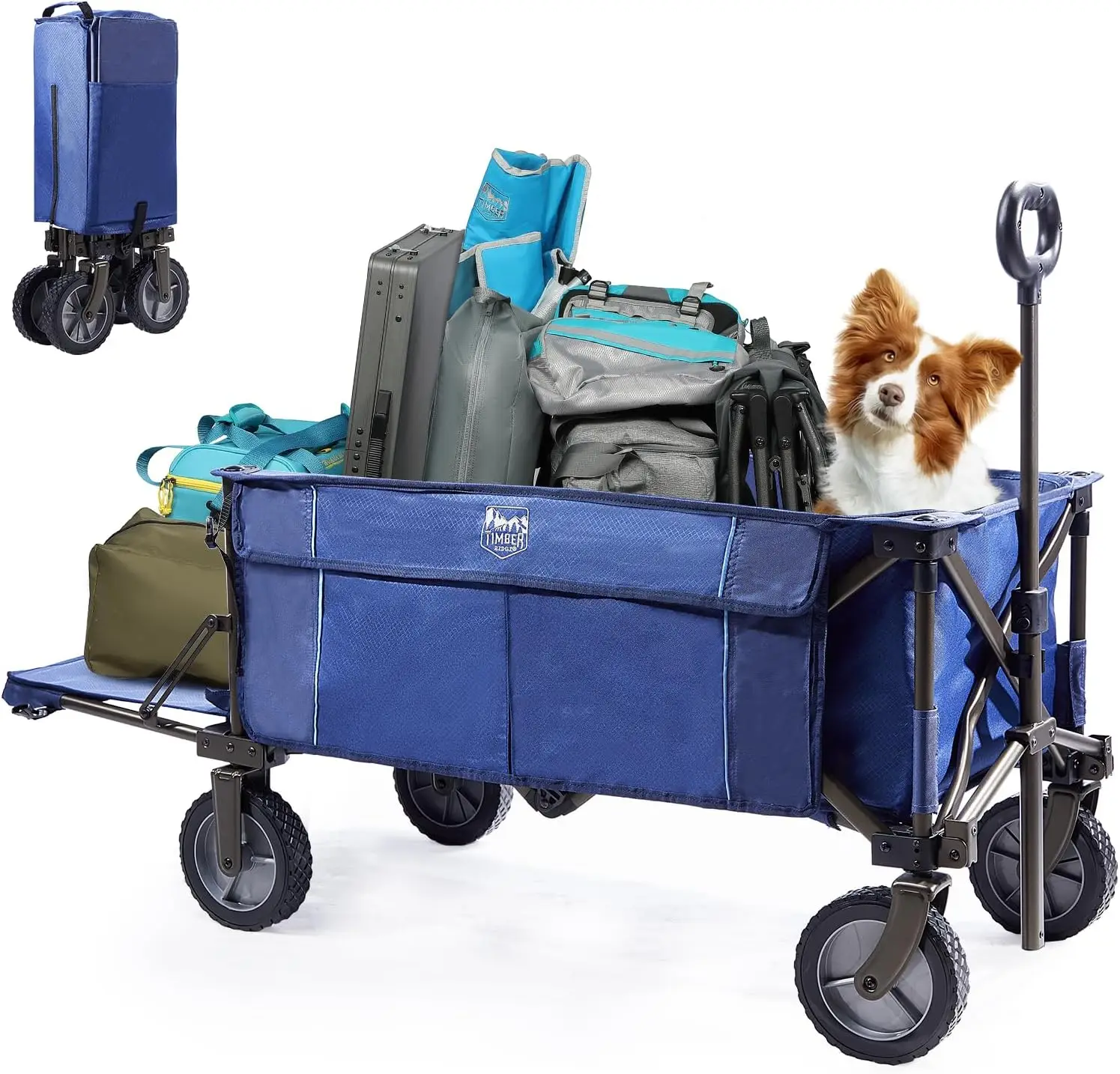 

Collapsible Folding Wagon Cart, Heavy Duty Utility Push Pull Beach Wagon Foldable, Outdoor Grocery Cart with Side Pockets for Ca