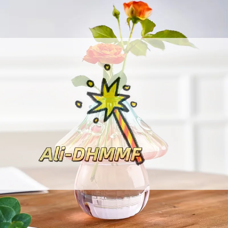 Hand-Blown Glass Mushroom Vase, Colorful Hydroponic & Aromatherapy Display, Artistic Table Centerpiece and Home Decor