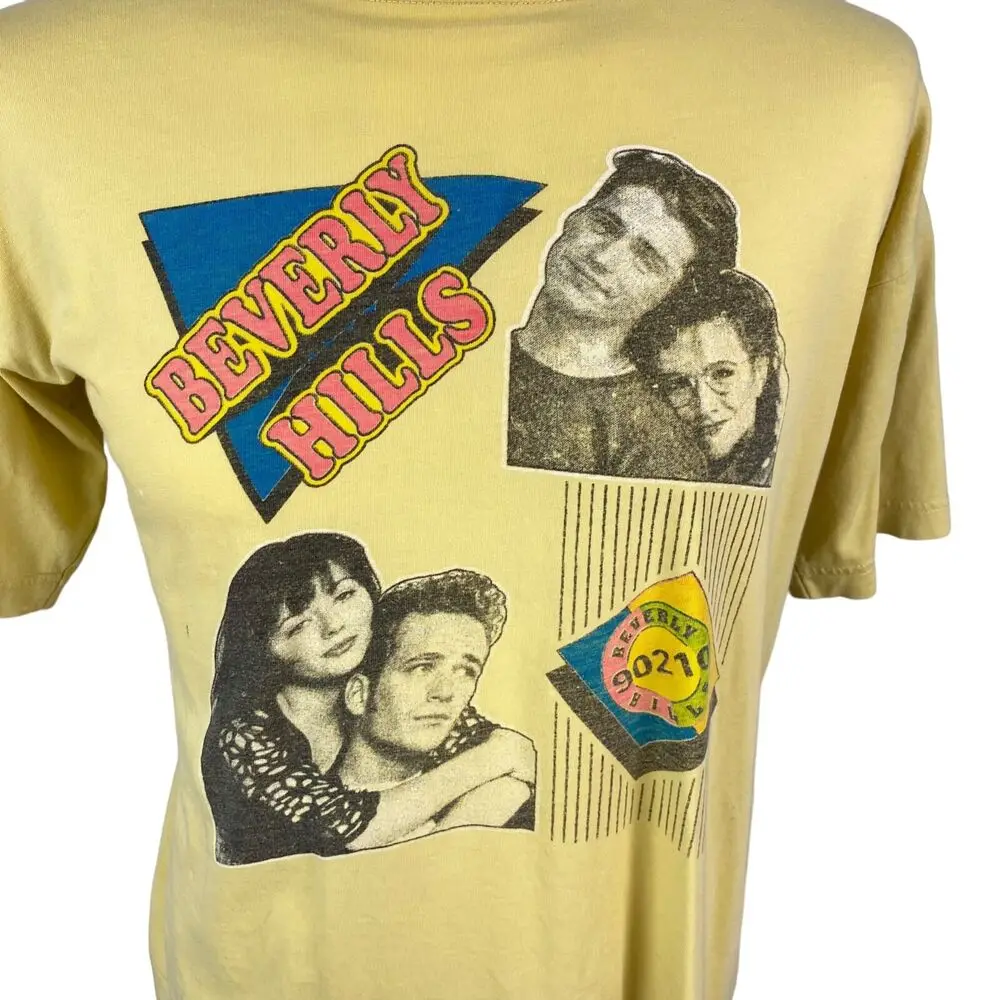 Beverly Hills T Shirt Vintage Yellow Medium Graphic TV Movie 1980s Graphic Y2k