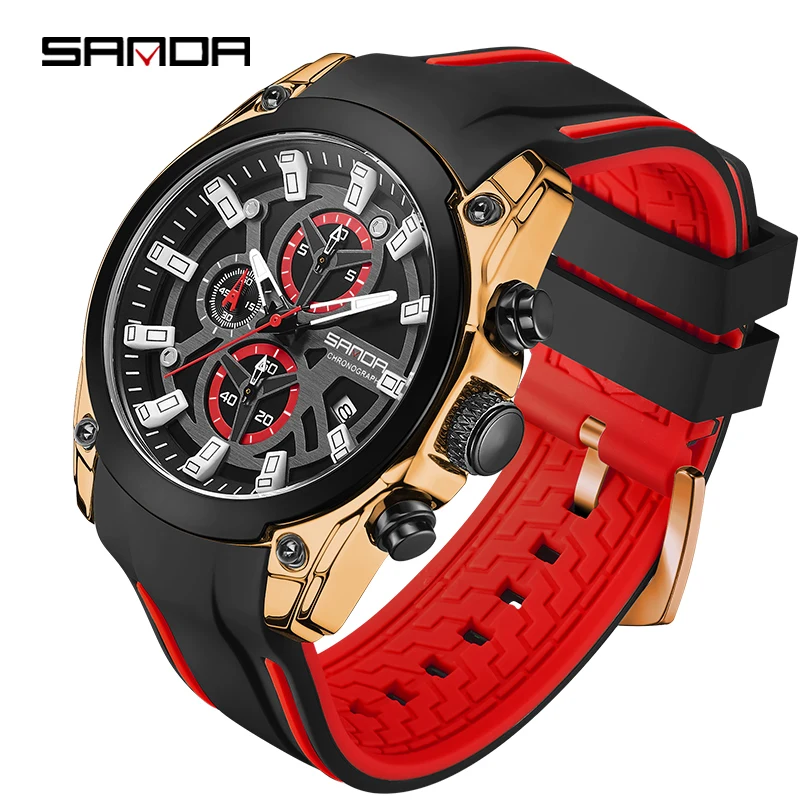 

Fashion Sanda Top Brand Chronograph Quartz Watch For Men Silicone Strap Waterproof Military Sport Relogio Masculino