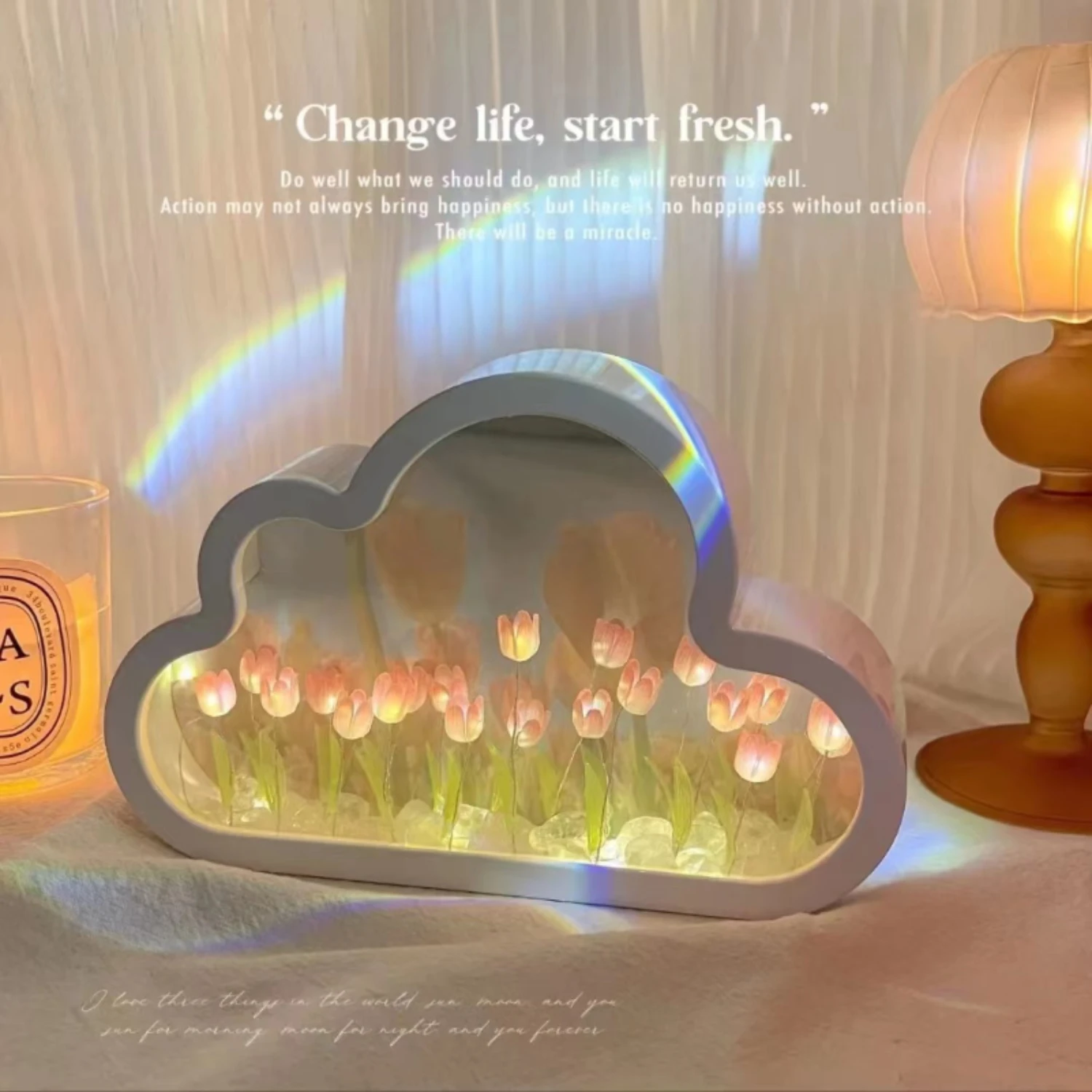 New Create a Romantic and Magical Atmosphere with this Creative Transparent Tulip Cloud Sea of Flowers Night Light - Perfect DIY