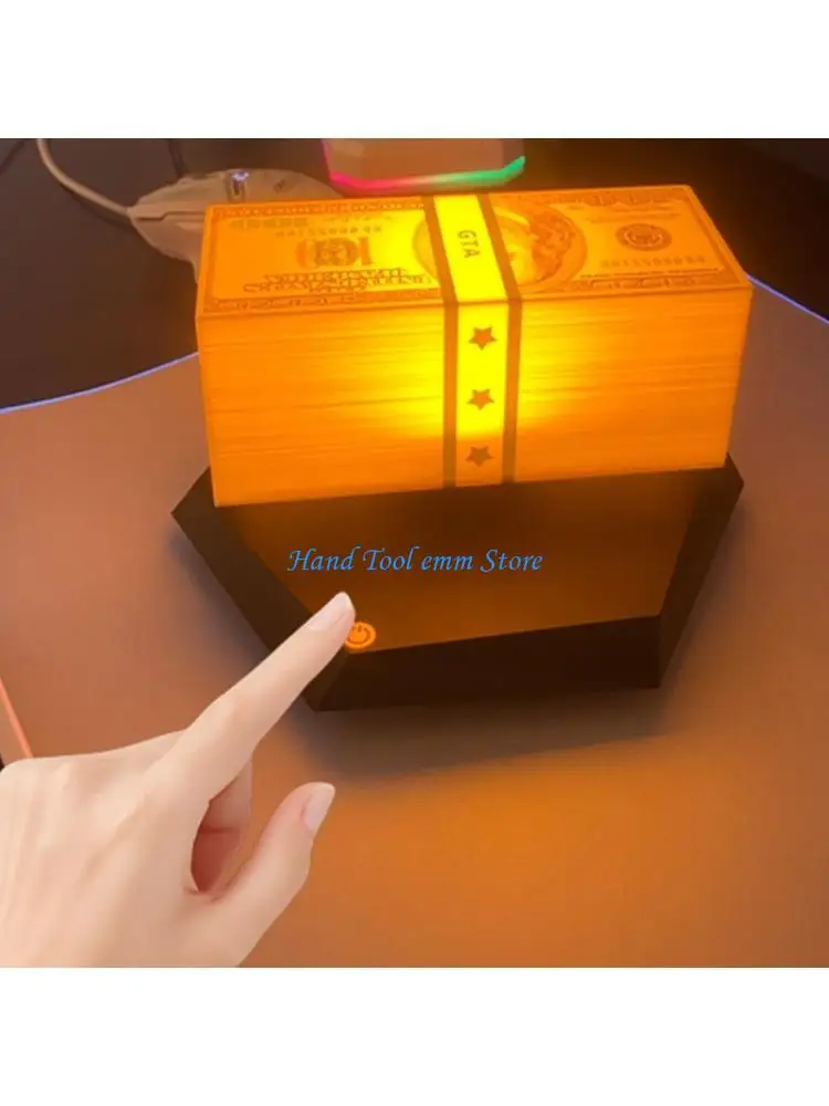 H37F Creative Levitation Floating Money Stack Night Light LED Lamp for Bedroom Gaming Room Decoration