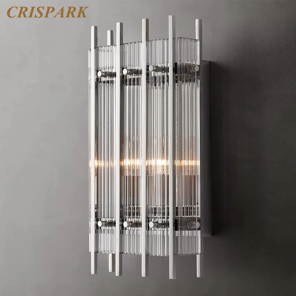 San Marco Rectangular Sconce LED Clear Fluted Glass Interior Wall Lamp Modern Grand Brass Light Fixture Home Decor Living Room