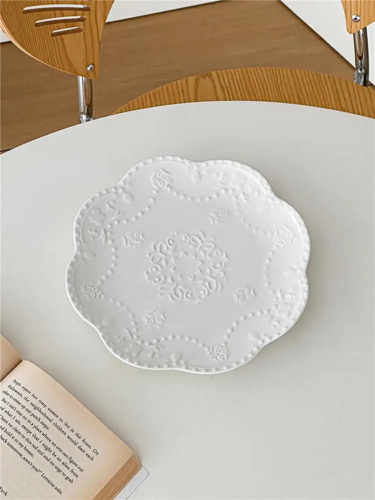 

Muni European Sle Relief с кружевной отделкой Cerc, тарелка для стейка, торта, западная столовая, круглая, для завтрака, Dert Dim Sum Di