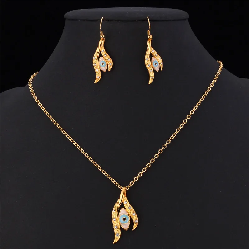 U7 Gold Color Jewelry Sets For Women Wedding Blue Tassels Long Earrings Charms Necklace Set Indian Jewelry Wholesale S753