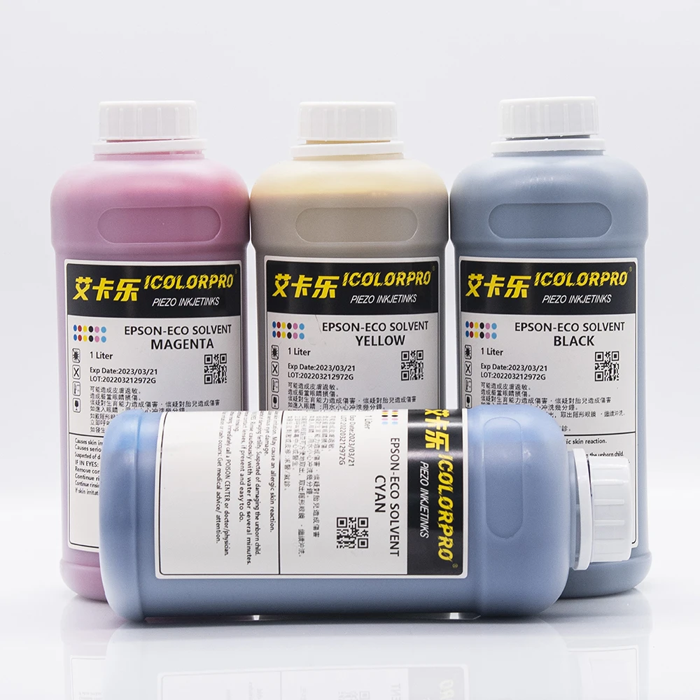 

Набор из Экосольвентных чернил CMYK емкостью 1000 мл для печатающих головок XP600 / DX5 / i3200 | Прочные экосольвентные чернила для широкоформатного струйного принтера