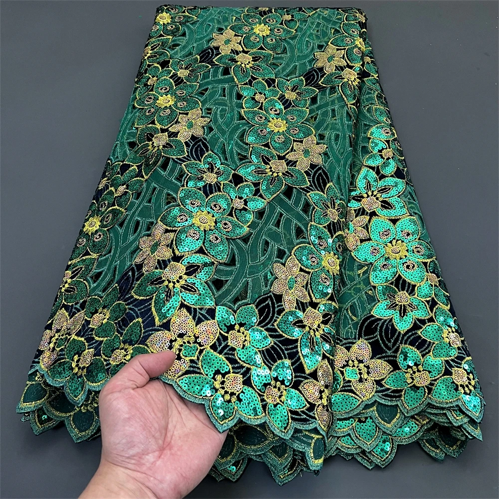 African Nigerian Embroidery Lace Fabric, High Quality, French Tulle, Wedding Party Dress, Water Soluble Sequins, 5Yards, 2024