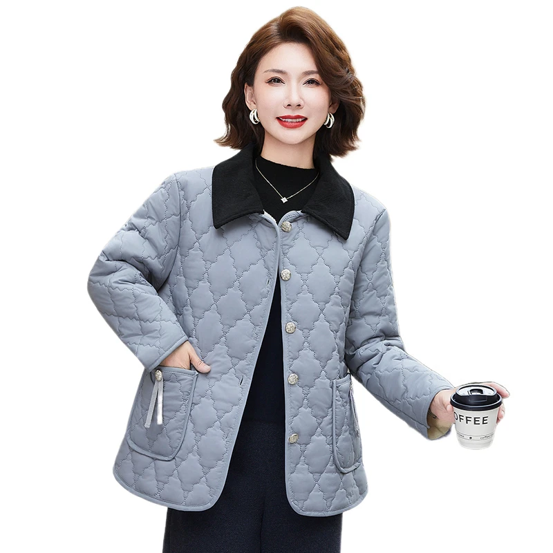 

Модная куртка для мам на флисовой подкладке, короткое осенне-зимнее пальто для женщин среднего возраста, модное хлопковое пальто