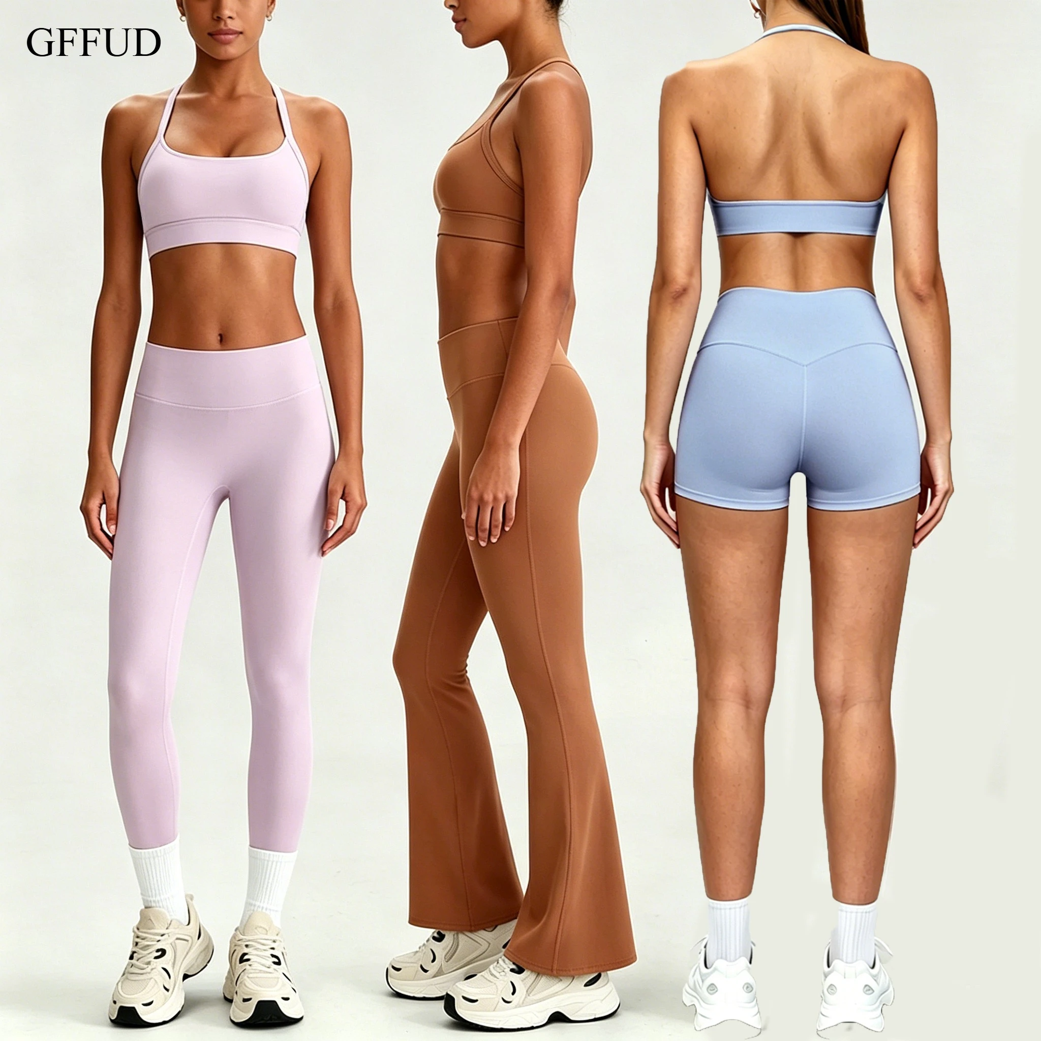 Women Yoga Set 2 Piece Sports Bra High Waist Wide Leg Pants or Tight Leggings or Shorts Choose Tummy Control Quick Dry Gym Wear