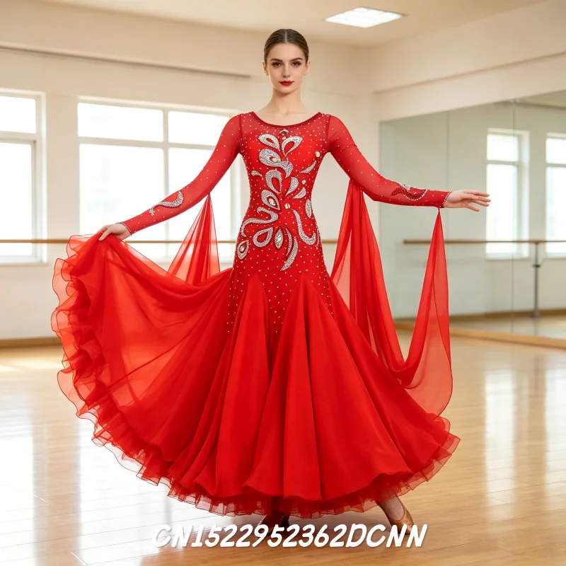 Women's Modern National Waltz Tango Standard Dance Dress Ballroom Competition Performance Big Swing Waltz Female Dancewear