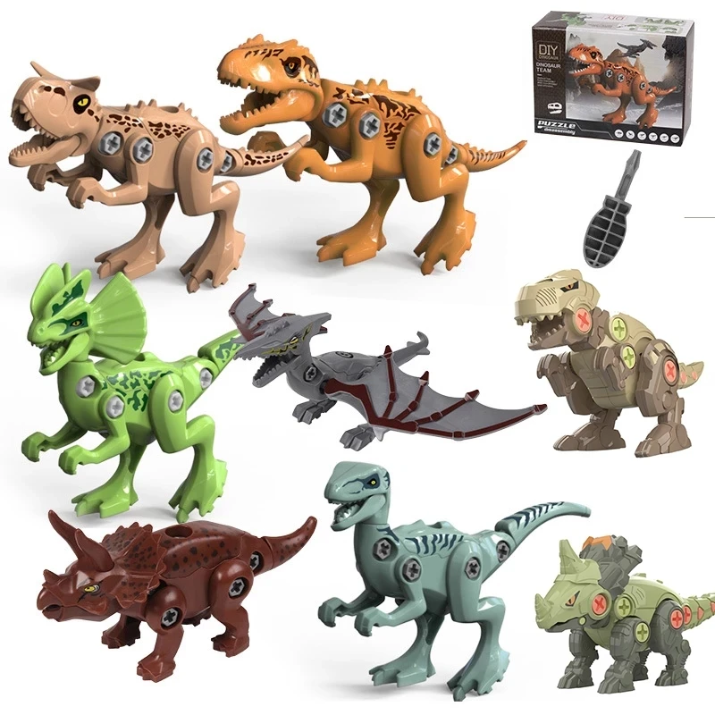 

DIY Dinosaur World Assembly Building Block Set Toy Screw Disassembly Tyrannosaurus Ceratopsian Animal Model Children's Gift