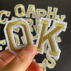 A~Z  Gold Alphabet Letters With White Edge Embroidery Applique Iron On Patches Badges,Thermoadhesive Fabric Clothing Stickers