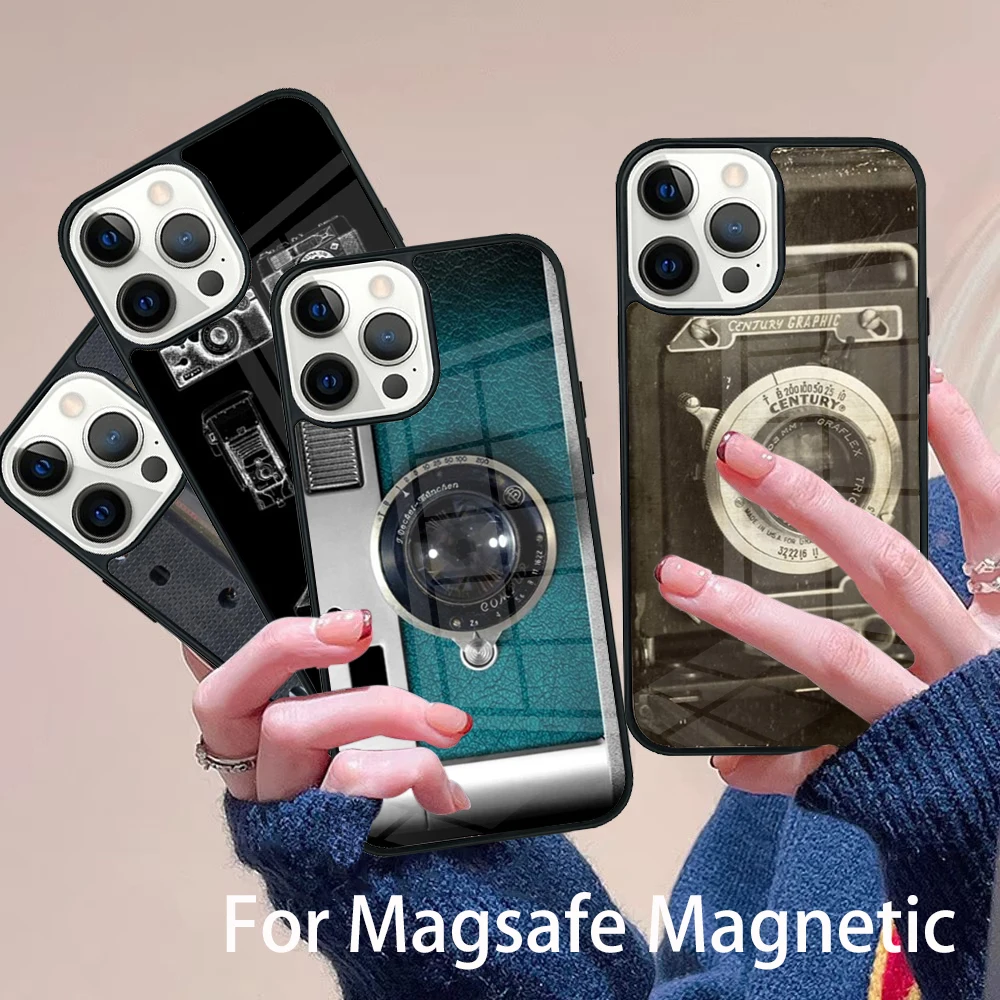 

Retro Vintage Camera Cassette Music Phone Case Magesafe Magnetic Wireless Cover For IPhone 16 11 12 13 14 15 Pro Max Plus Mini