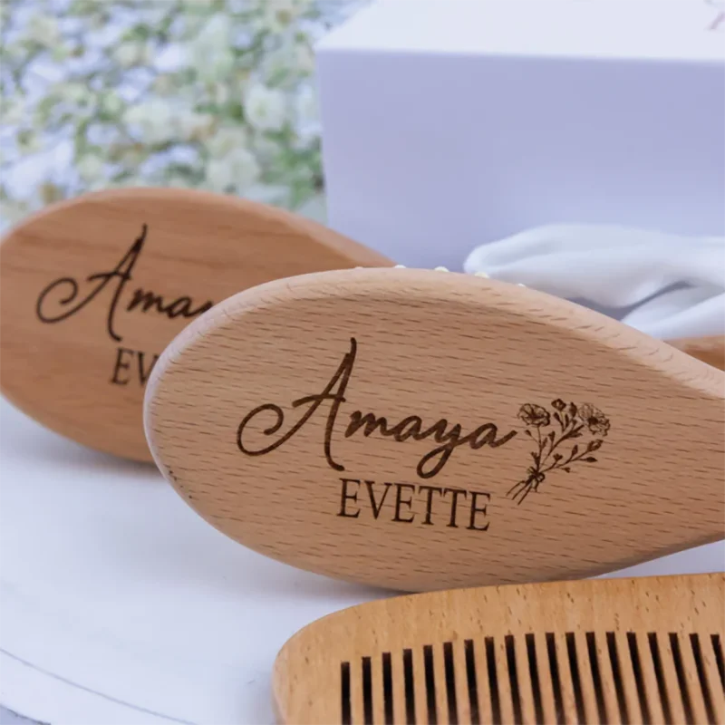 Custom Baby Hair Comb Brush Set Natural Wool Brush Wooden Comb Personalized Massager Gift For Kids Baby Bath Brush Birthday Gift