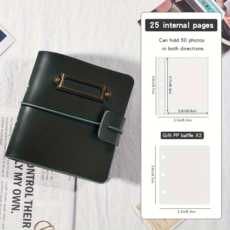 Photo Album Storage, Retro Leather Mini Polaroid Photo Album, Couple's Memory Book, 1-Pocket 3-Inch Travel Card Holder view 6