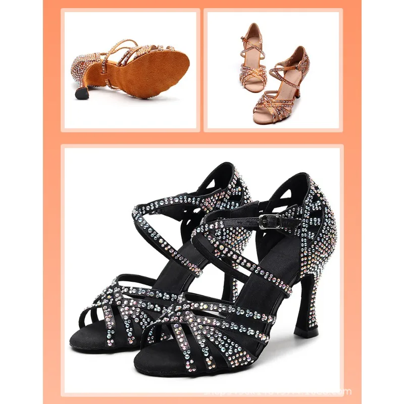 

Diamond studded latin dance shoes with soft soles line salsa dance shoes zapatos de mujer tacon medio elegantes