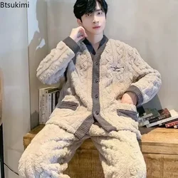 2025 conjuntos de pijama quente de inverno masculino 2 pçs flanela grossa solto macio conjuntos de pijamas masculino manga longa homewear conjuntos de roupas de casa