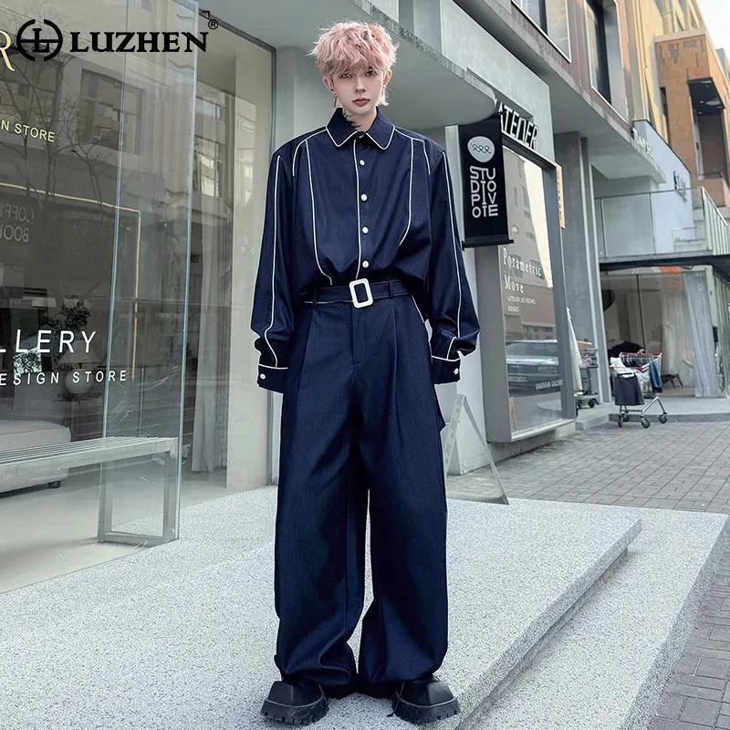 LUZHEN 2026 Spring New Edge Outline Elegant Handsome Long Sleeve Shirts Men Fashion Straight Casual Pants Two-piece Sets JY5896