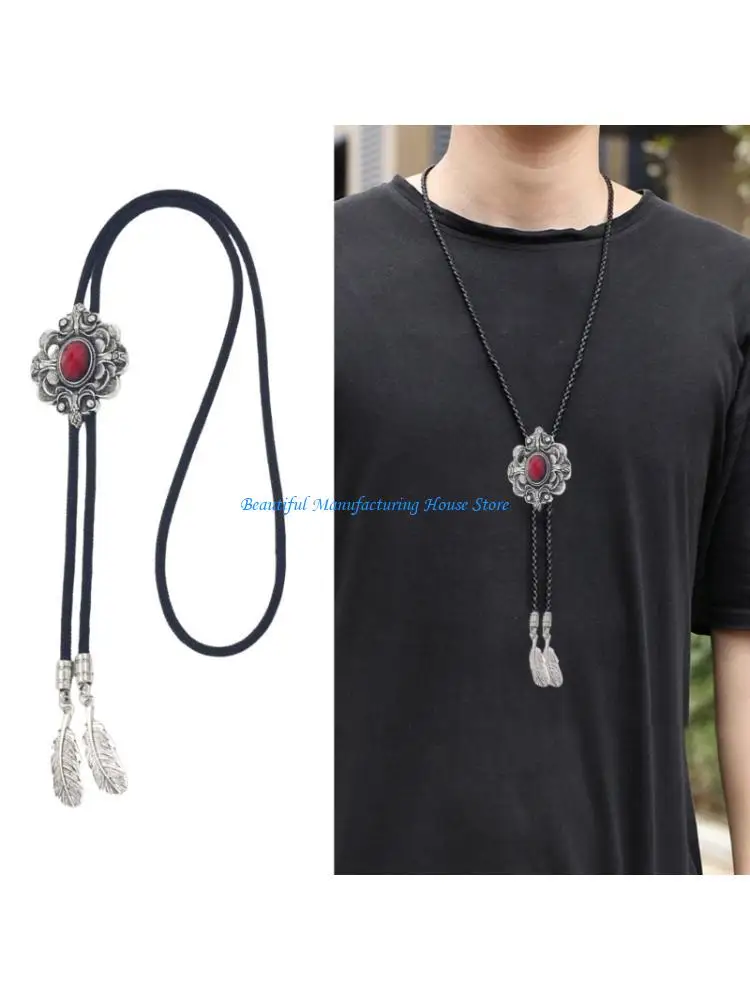 E56A Cool Flower Tie Necktie Braided Shoestring Tie Western Necktie Necklace Male Rodeos Costume Accessory